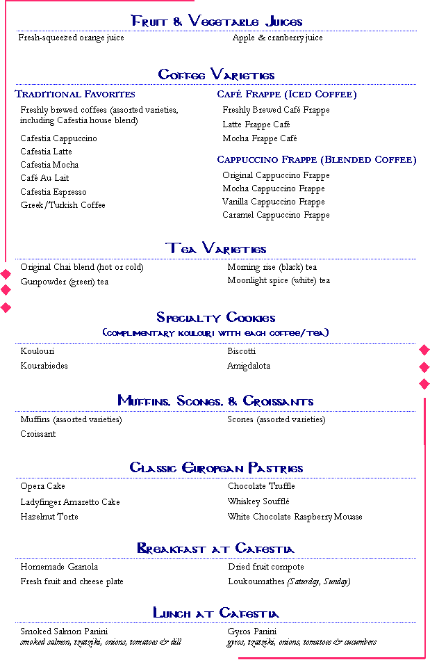 Cafestia Menu